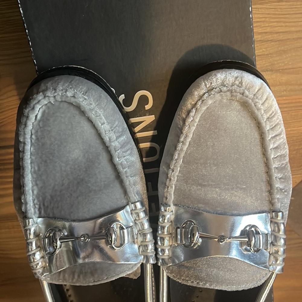 Anthropologie Bass Weejuns Lianna Velvet Metallic Silver Loafers Size 9 - Picture 7 of 10
